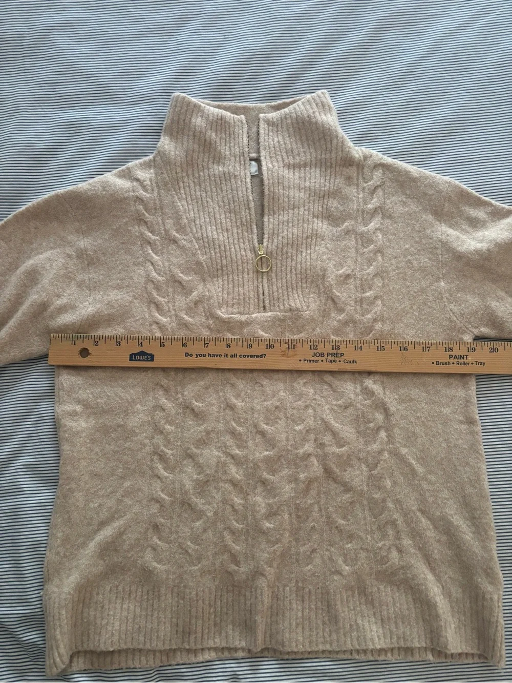 J. Crew Women’s Light Tan Cable-Knit Quarter-Zip Sweater